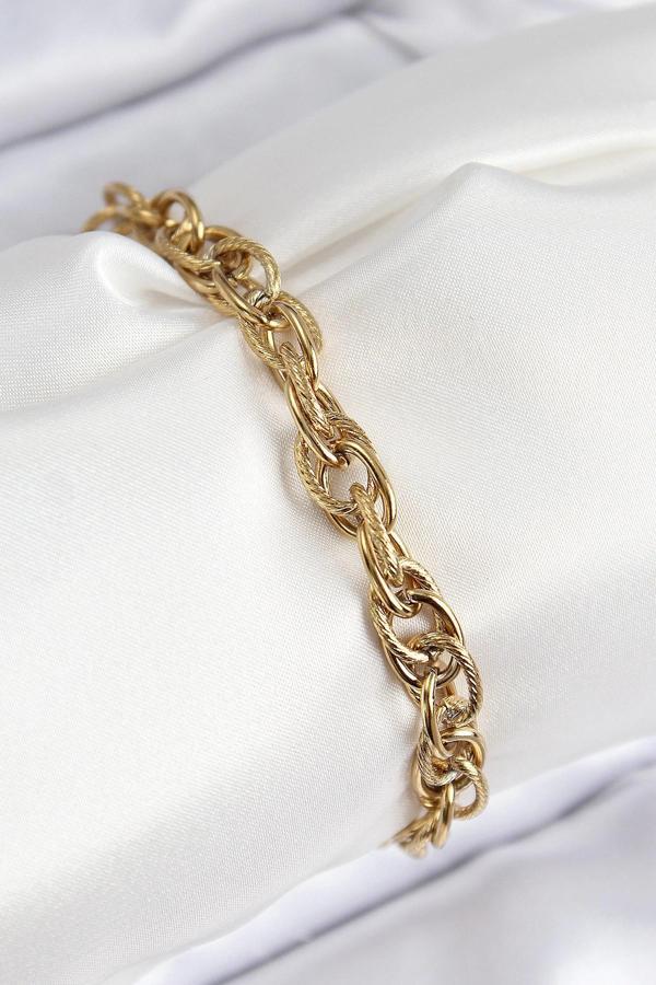 316L Çelik Klasik Dövme Halat Zincir Model Gold Renk Kadın Bileklik - Image 1