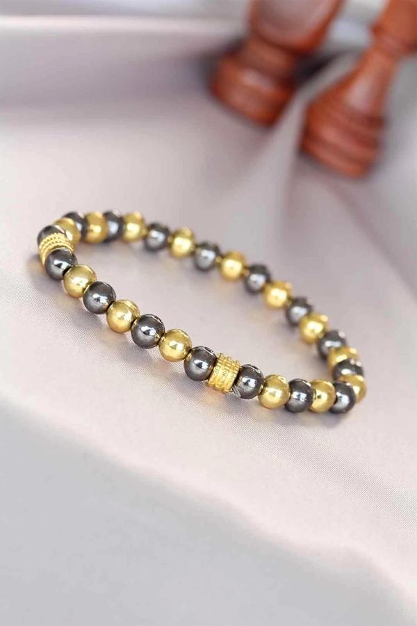 Hematit Füme Gold Renk Doğal Taş Erkek Bileklik - Image 1