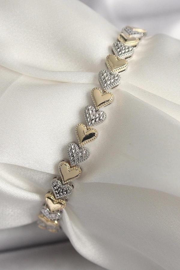 Pirinç Mix Renk Zirkon Taşlı Kalp Model VIP Seri Kadın Bileklik - Image 1
