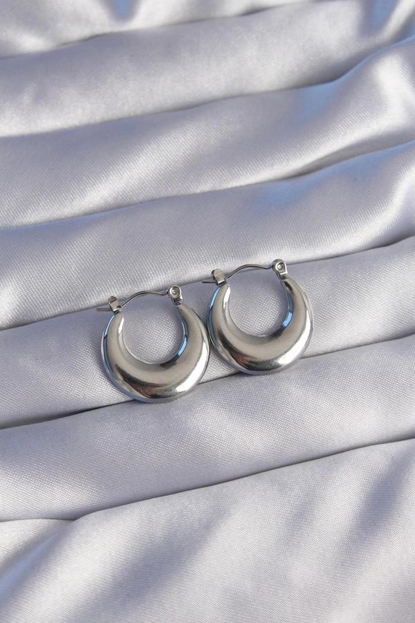 316L Çelik Gümüş Renk Oval Ayna Model Küpe - Image 1
