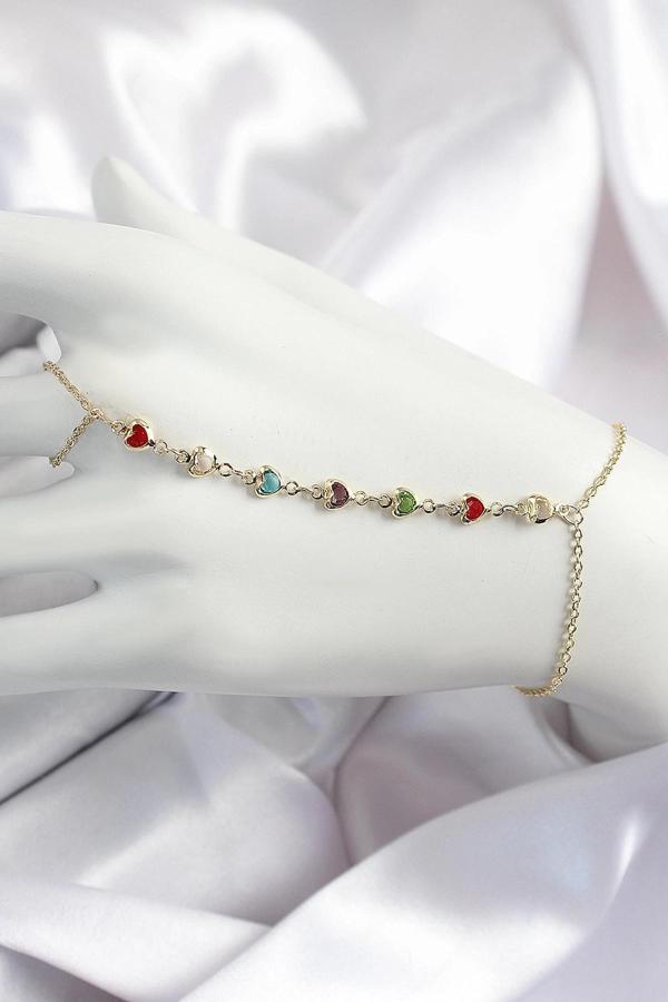Pirinç Renkli Kalpli Zirkon Taşlı Y Model Gold Renk Kadın Şahmeran - Image 1