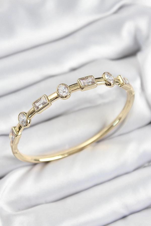 Pirinç Zirkon Taşlı Geometrik Model Model Gold Renk Kadın Kelepçe - Image 1
