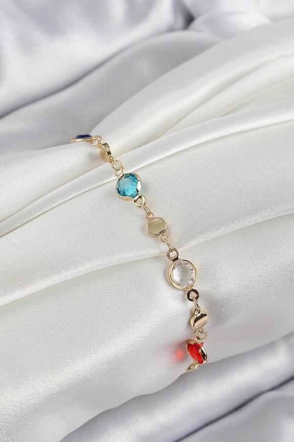 Pirinç Karışık Renk Zirkon Taşlı Gold Renk Kadın Bileklik - Image 1