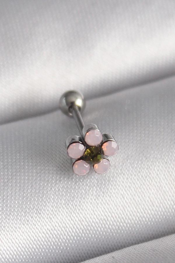 316L Çelik Gümüş Renk Zirkon Taşlı Çiçek Tragus Piercing - Image 1