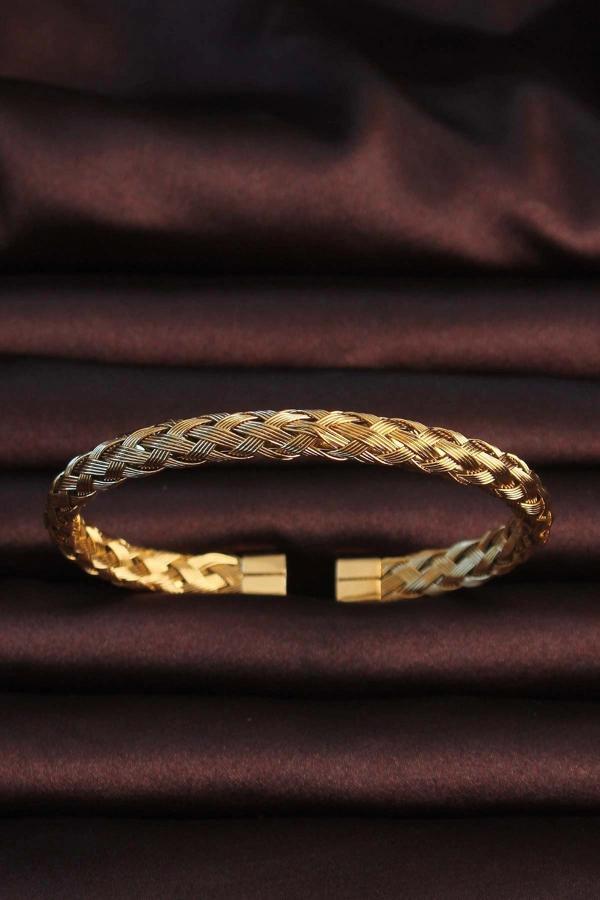 316L Çelik Altın Renk Kalın Yassı Örgü Model Erkek Bileklik - Image 1