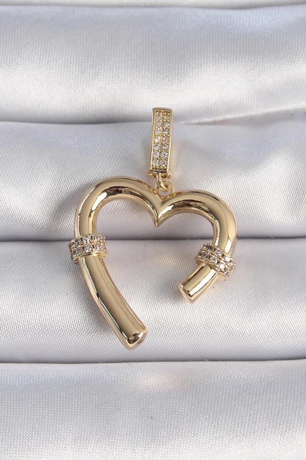 Pirinç Gold Renk Zirkon Taş Detaylı Kalp Figür Ajda Charm - Image 1