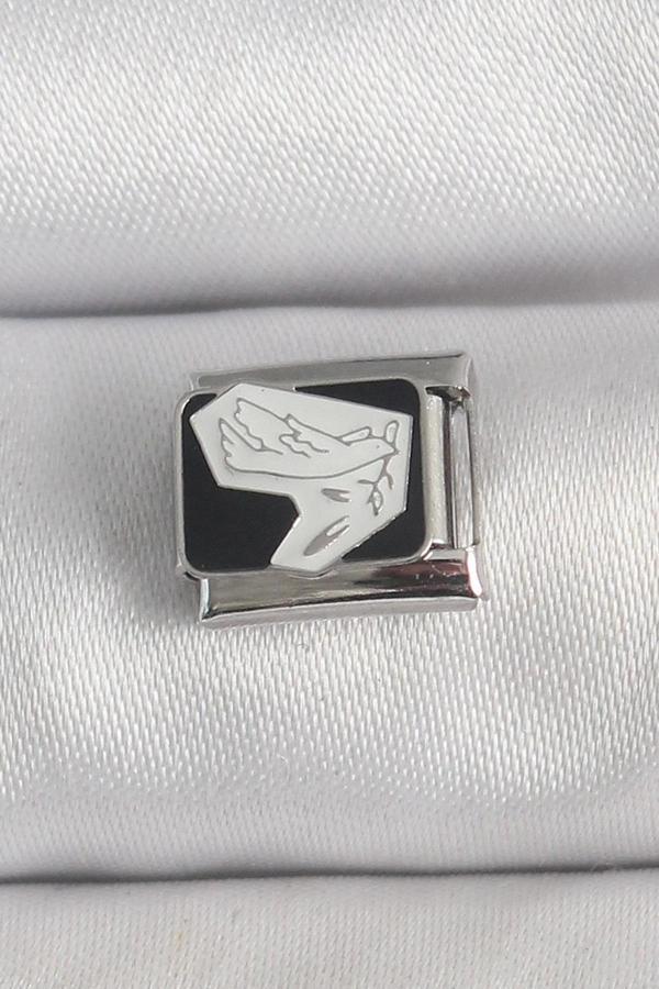 316L Çelik Gümüş Renk Siyah Beyaz Kuş İşlemeli Nomination Charm - Image 1