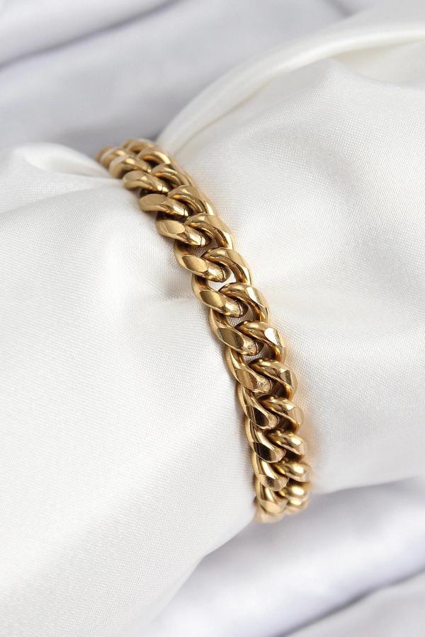 316L Çelik Klasik Kalın Zincir Model Gold Renk Kadın Bileklik - Image 1