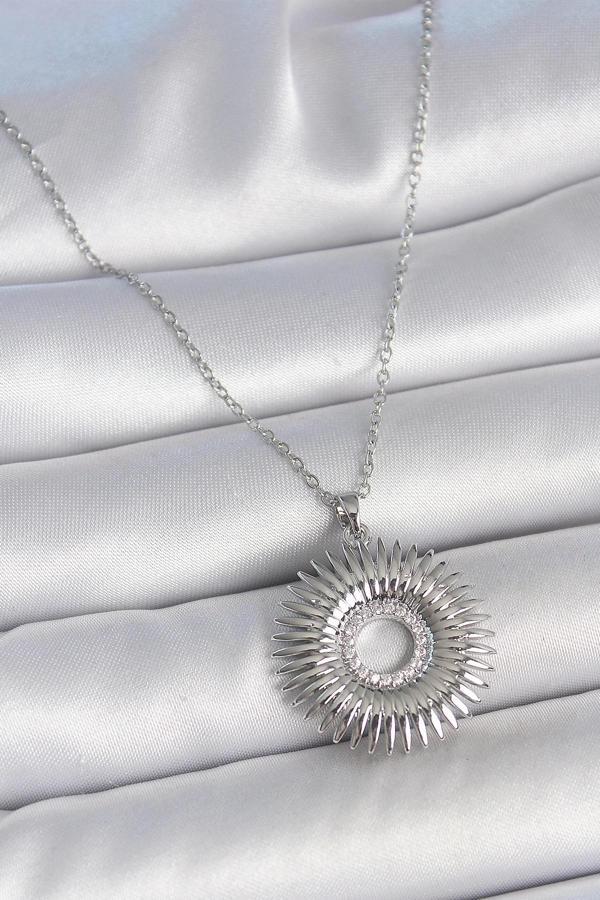 316L Çelik Gümüş Renk Zincir Zirkon Taşlı Nova Yıldız Model Kadın Kolye - Image 1