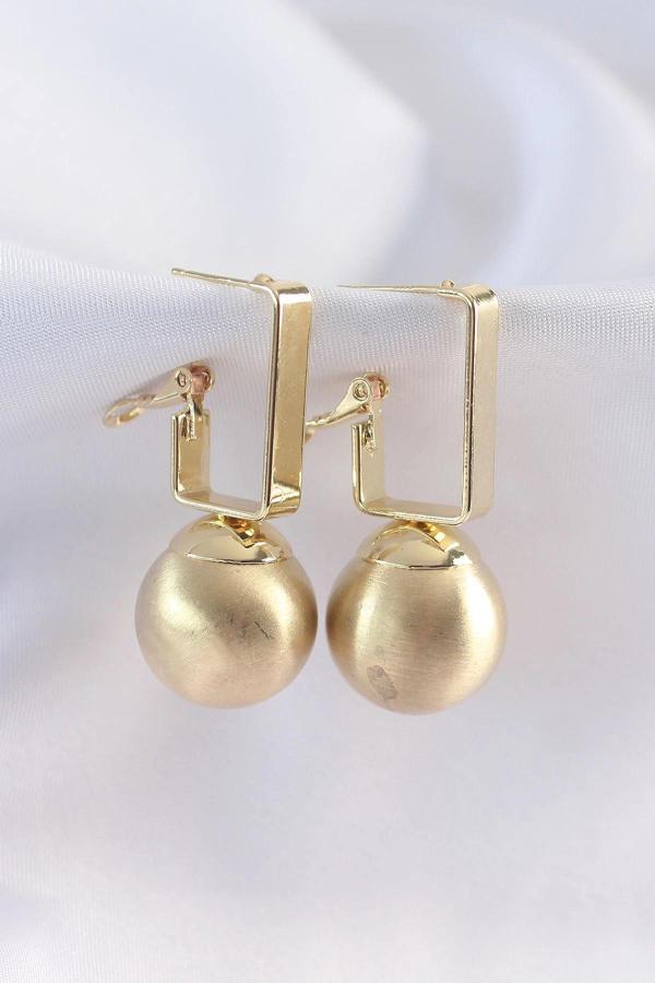 Pirinç Gold Renk Dikdörtgen Detay Oval Küpe - Image 1