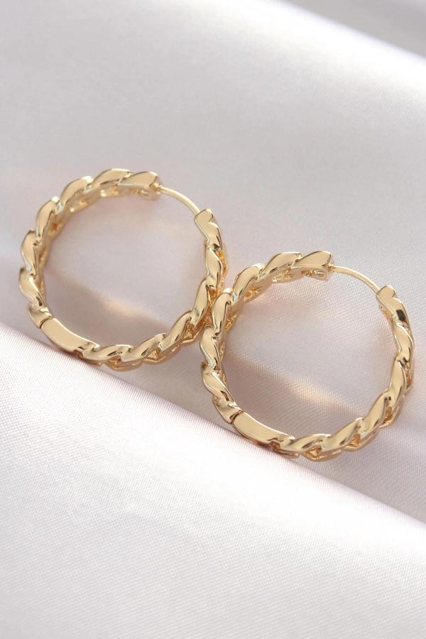 Pirinç Gold Renk Zincir Model Halka Küpe - Image 1