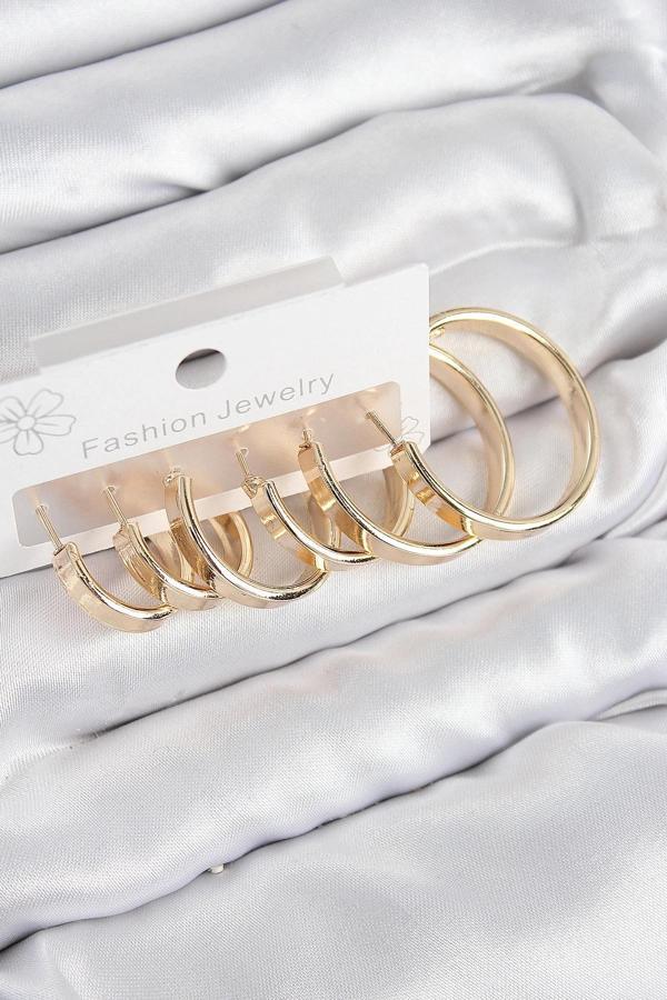 Pirinç Halka Model Gold Renk Kadın Set Küpe - Image 1