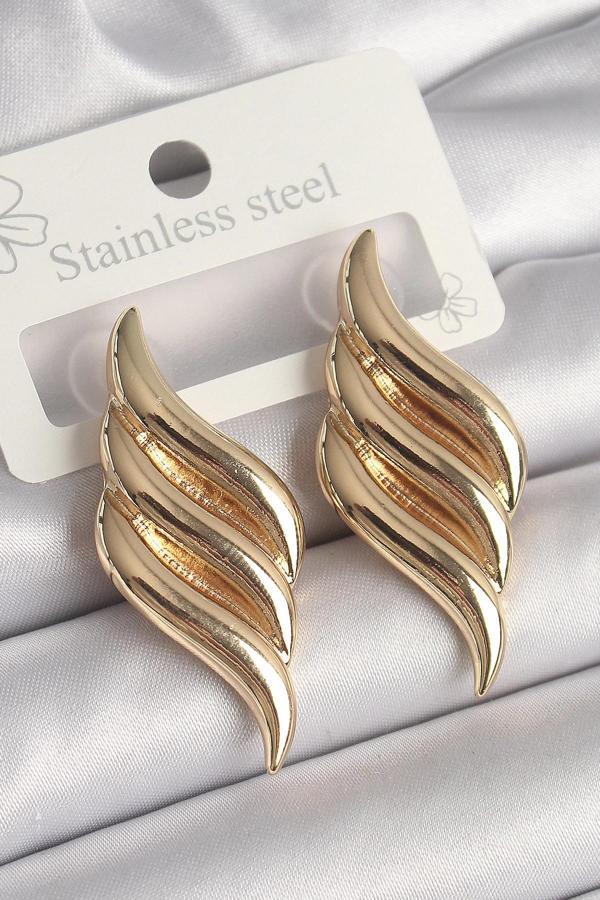 Pirinç Gold Renk 3 Sıra Dalga Model Kadın Küpe - Image 1