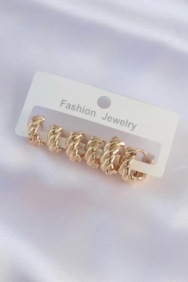Pirinç Gold Renk Minimal Tırtıklı Küpe Seti - Image 1