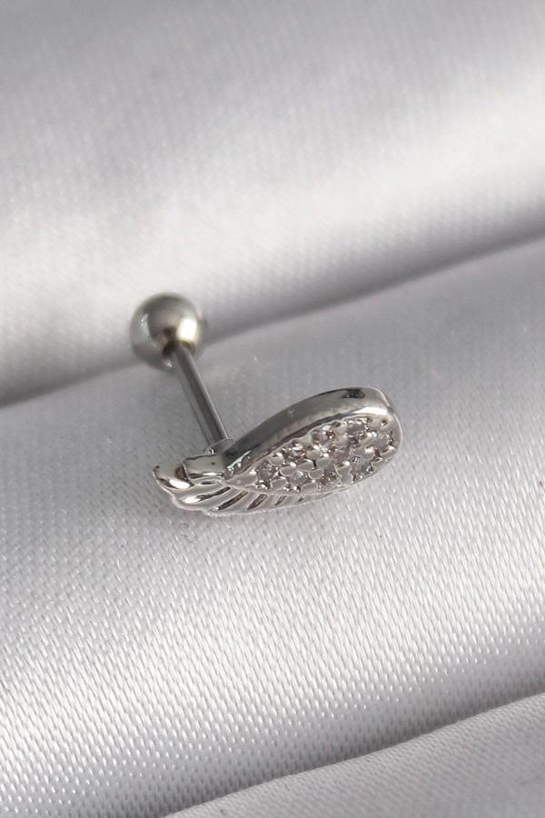 316L Çelik Gümüş Renk Zirkon Taşlı Kanat Tragus Piercing - Image 1