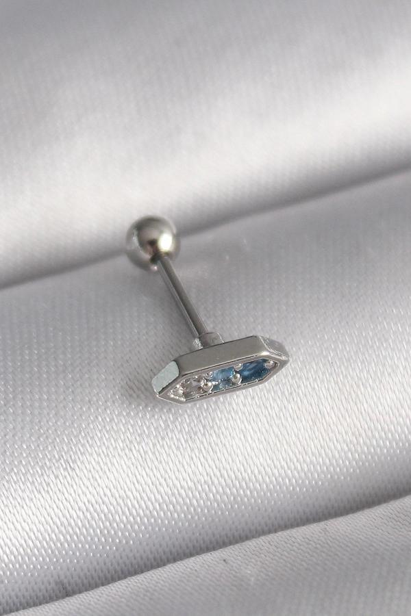 316L Çelik Gümüş Renk Mavi Zirkon Taşlı Tragus Piercing - Image 1