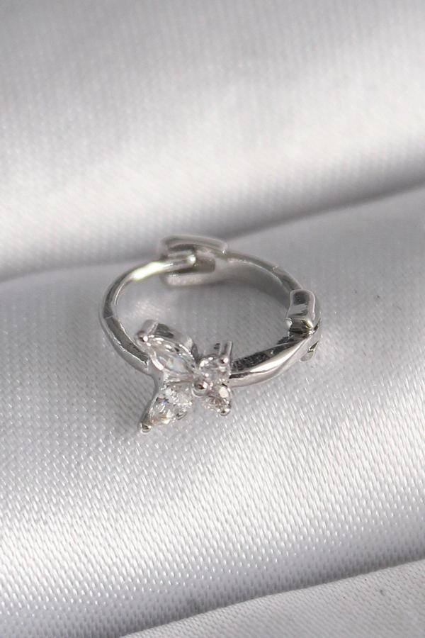 316L Çelik Gümüş Renk Zirkon Taşlı Kelebek Model Tragus Piercing - Image 1