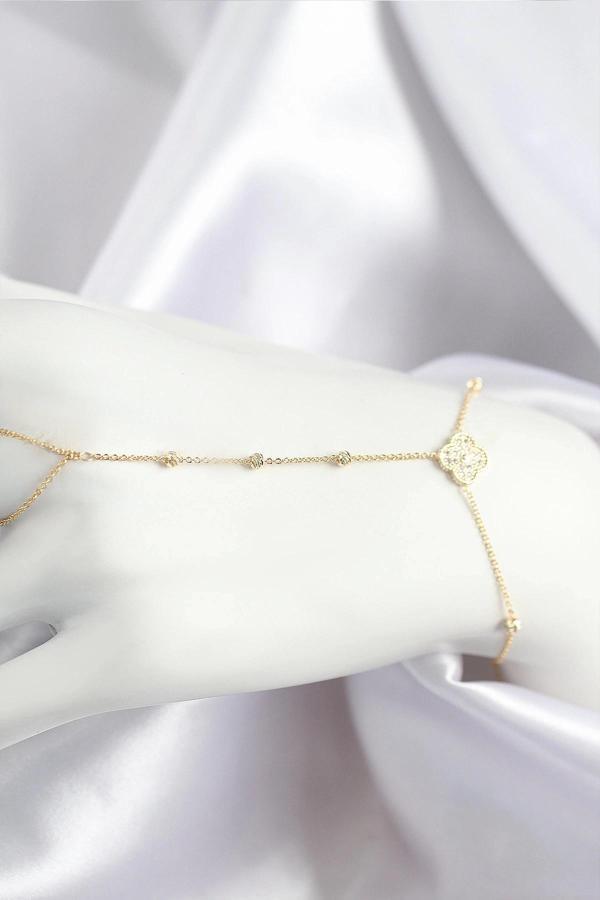 Pirinç Zirkon Taşlı Yonca Model Gold Renk Şahmeran - Image 1