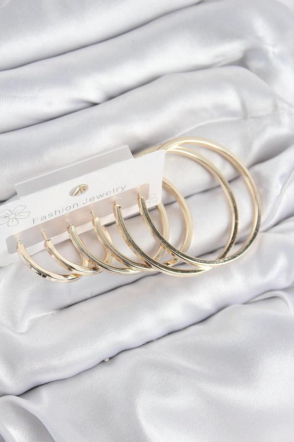 Pirinç Halka Model Gold Renk Kadın Set Küpe - Image 1