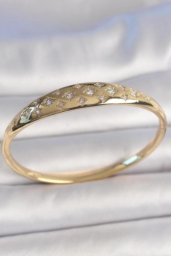 Pirinç Gold Renk Zirkon Taşlı Yıldız İşlemeli Kadın Kelepçe - Image 1