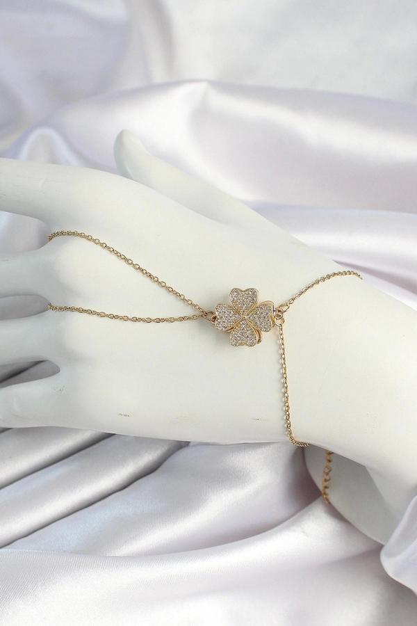 316L Çelik Gold Renk Zincirli Dönen Yonca Figürlü Şahmeran - Image 1