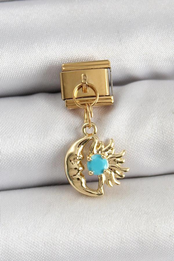 316L Çelik Sallantılı Ay Ve Güneş Model Gold Renk Nomination Charm - Image 1