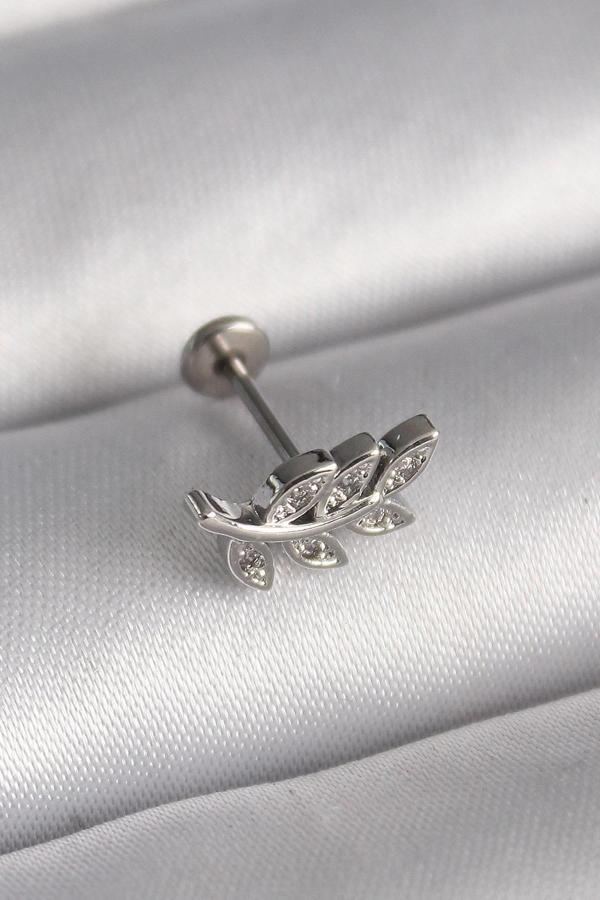 316L Çelik Gümüş Renk Dal Model Zirkon Taş Detaylı Tragus Piercing - Image 1