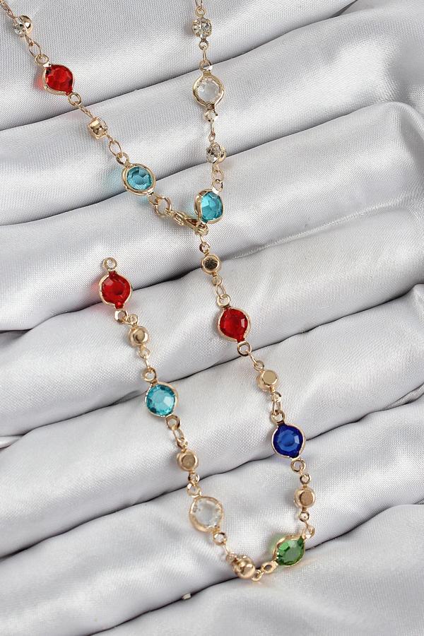 Pirinç Renkli Zirkon Taşlı Model Gold Renk Kadın Y Kolye - Image 1