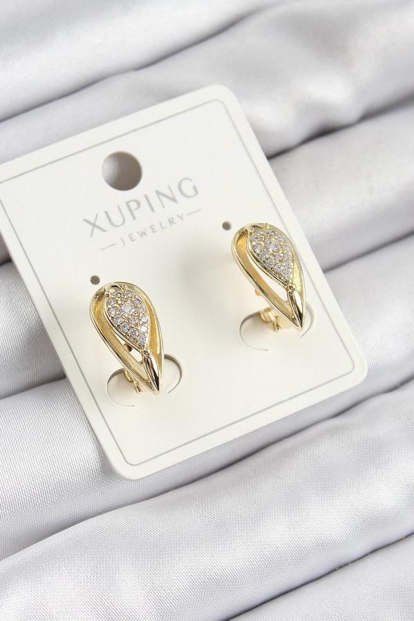 Xuping Zirkon Taşlı Damla Model Gold Renk Kadın Küpe - Image 1
