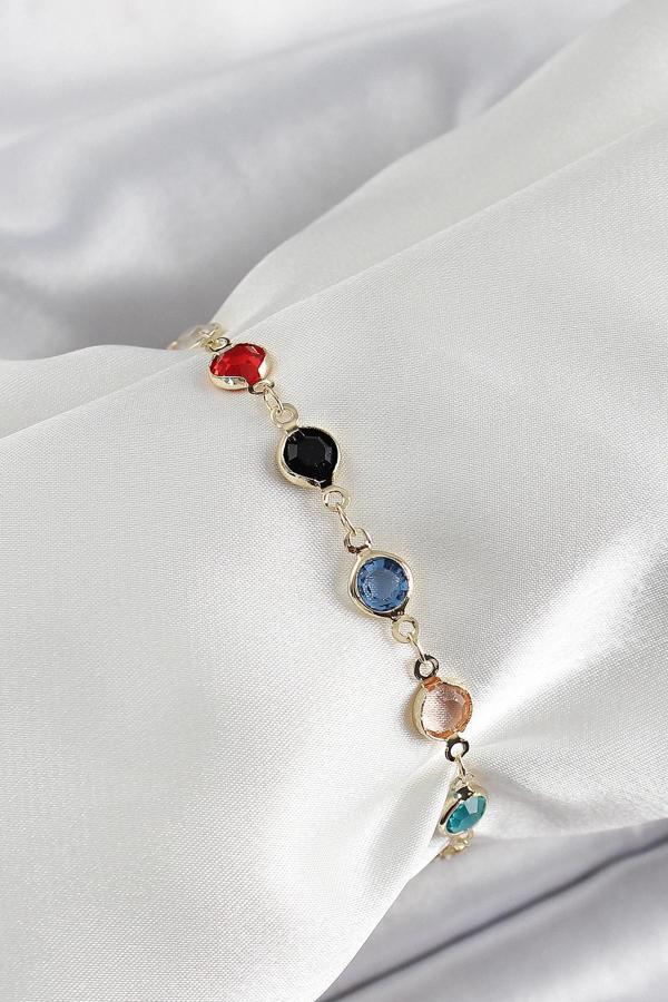 Pirinç Asorti Model Gold Renk Zirkon Taşlı Kadın Bileklik - Image 1