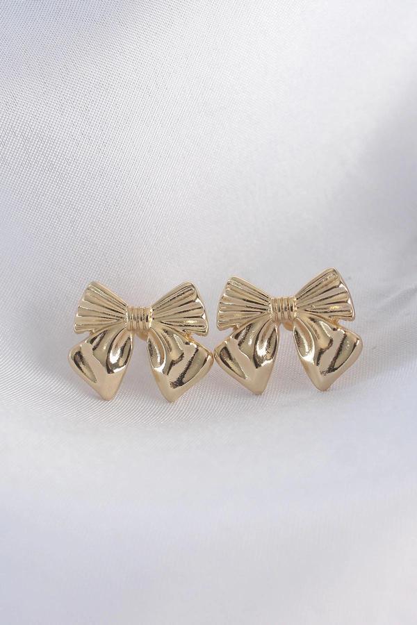 Pirinç Gold Renk Fiyonk Küpe - Image 1