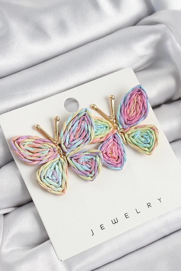 Pirinç Rainbow Kelebek Model Gold Renk Kadın Hasır Küpe - Image 1