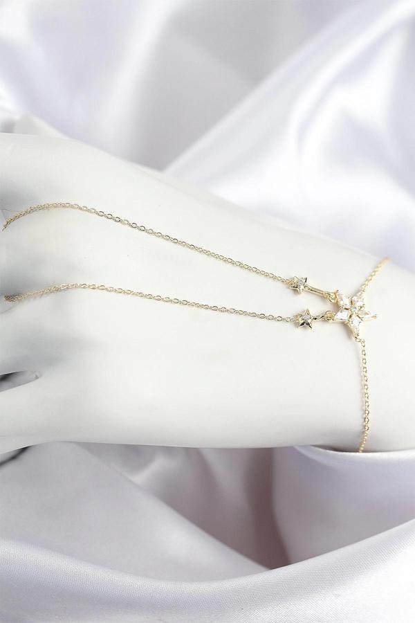 Pirinç Zirkon Taşlı Yıldız Model Gold Renk Şahmeran - Image 1