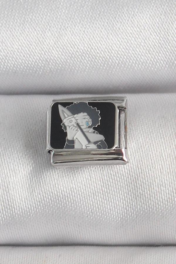 316L Çelik Gümüş Renk Siyah İşlemeli Portre Model Nomination Charm - Image 1