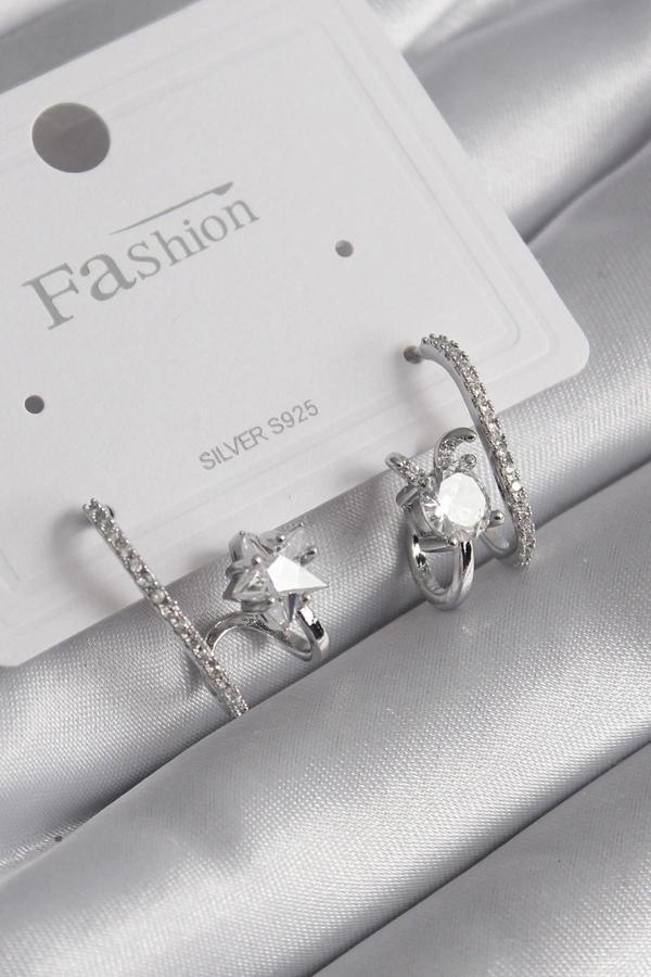 Pirinç Gümüş Renk Zirkon Taşlı Kadın Küpe - Image 1