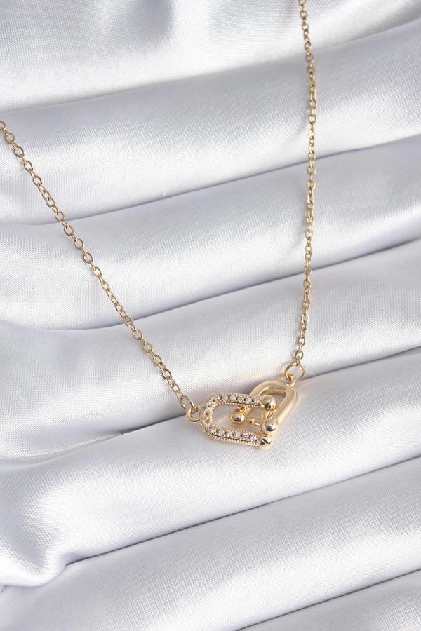 316L Çelik Gold Renk Zirkon Taşlı Model Kadın Kolye - Image 1