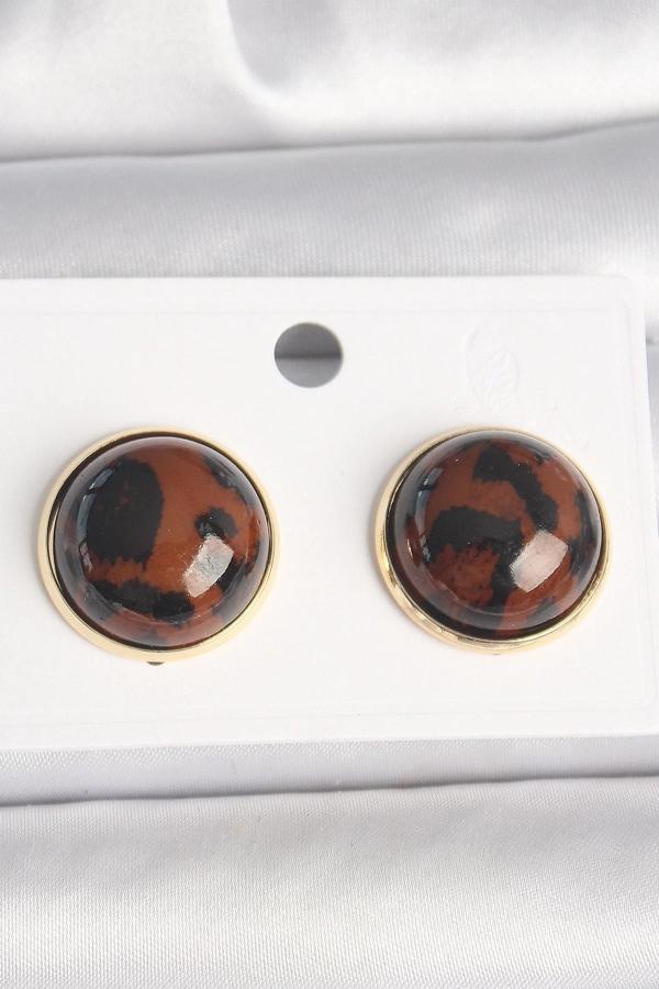 Pirinç Gold Renk 3D Daire Leopar Model Kadın Küpe - Image 1