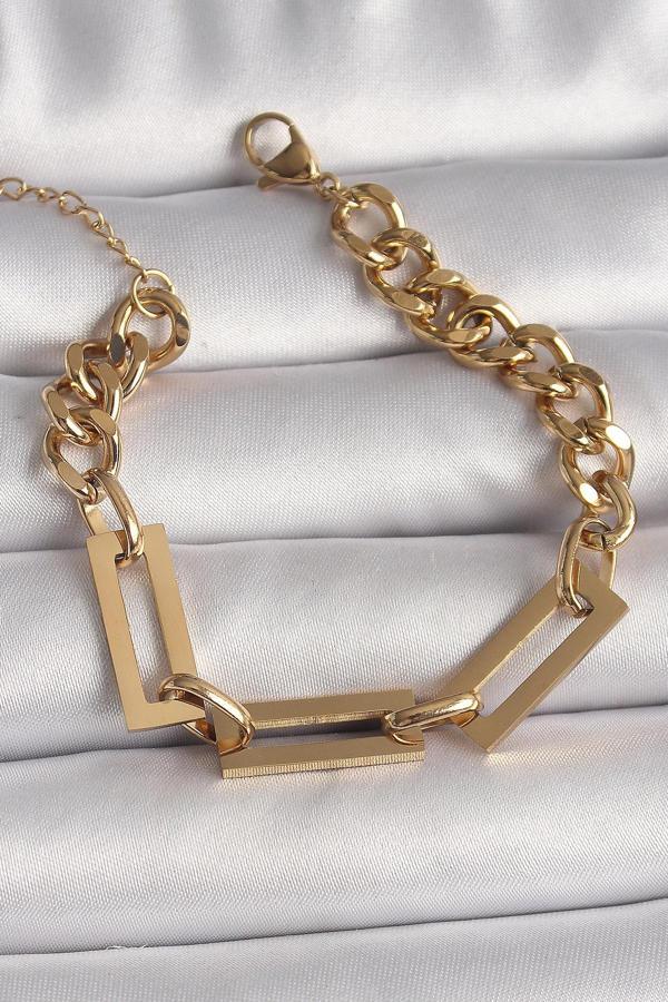 316L Çelik Gold Renk 2'Li Zincir Model Kadın Bileklik - Image 1