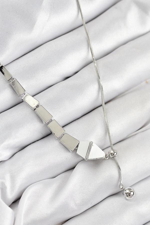 Pirinç Yılan Model Gümüş Renk Asansörlü Kadın Kolye - Image 1