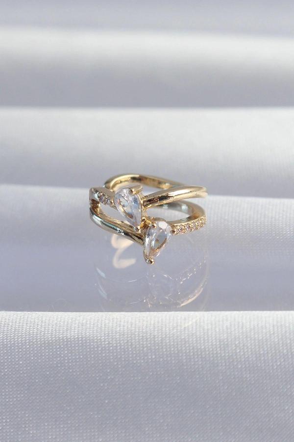 Pirinç Gold Renk Zirkon Taşlı Damla Earcuff Küpe - Image 1