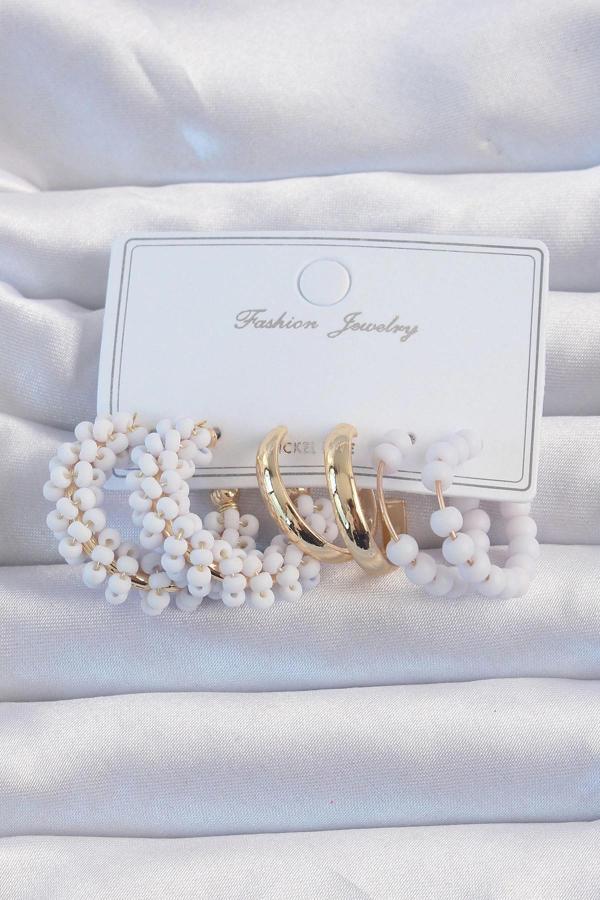 Gold Renk Lila Boncuklu Halka Küpe Seti - Image 1