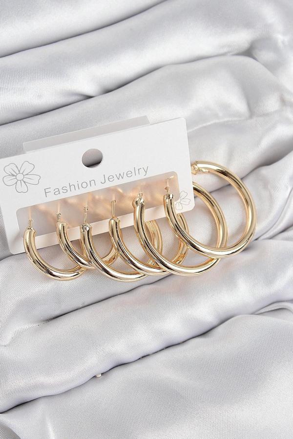 Pirinç Halka Model Gold Renk Kadın Set Küpe - Image 1