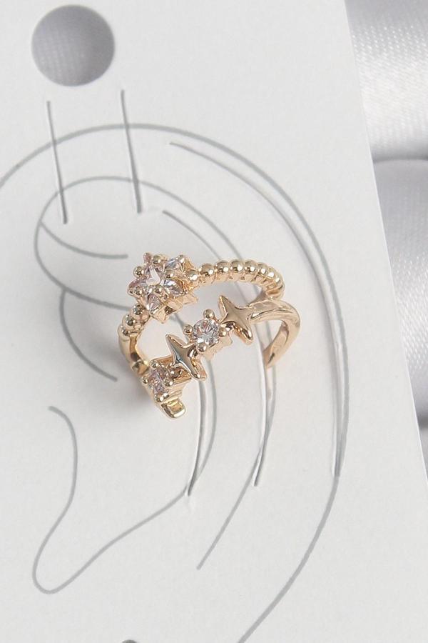 Pirinç Gold Renk Zirkon Taşlı Yıldız Model Kadın Kıkırdak Küpe - Image 1