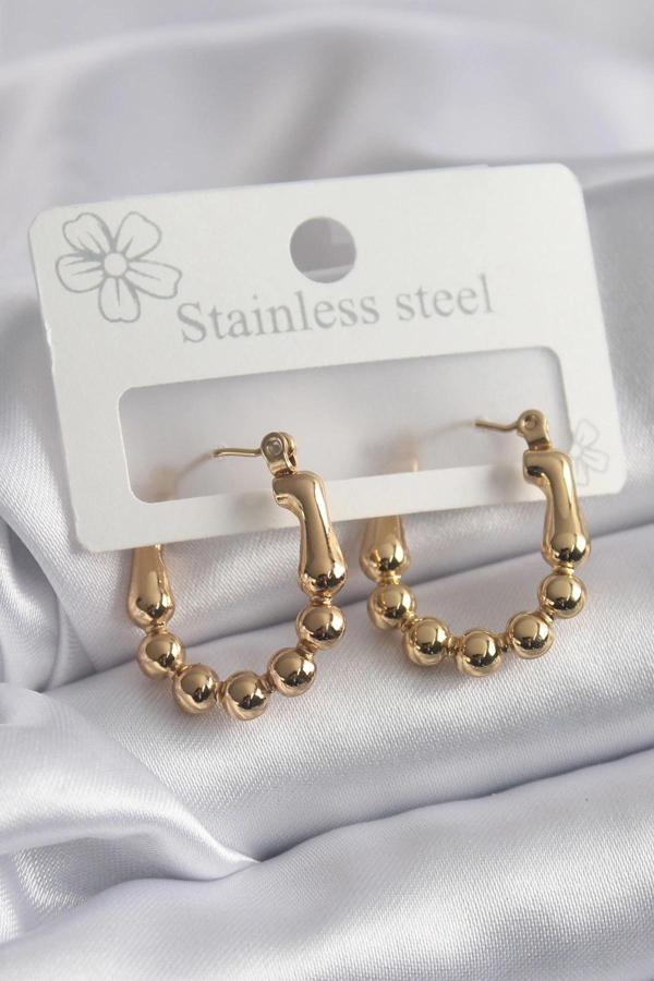 316L Çelik Gold Renk Topçuk Halka Model Kadın Küpe - Image 1