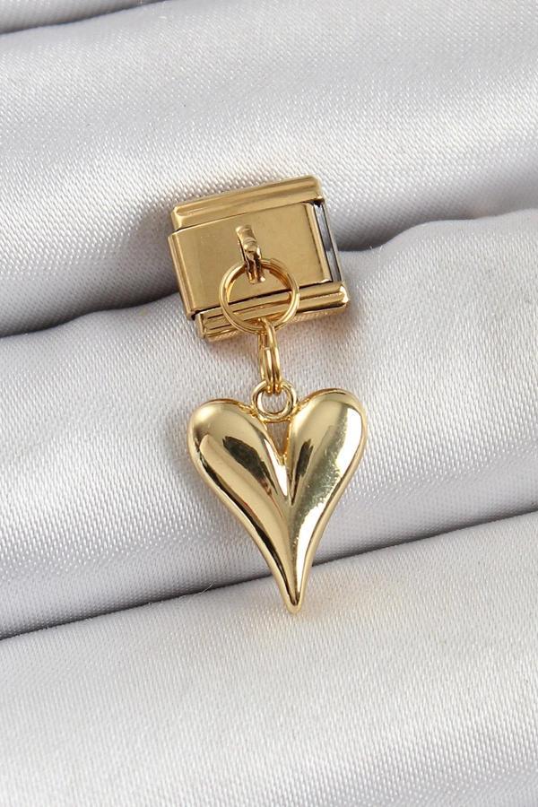 316L Çelik Sallantılı Kalp Model Gold Renk Nomination Charm - Image 1