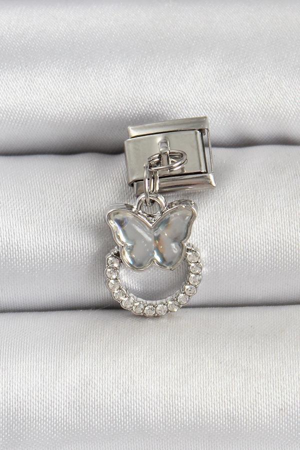 316L Çelik Gümüş Renk Taşlı Kelebek Model Nomination Charm - Image 1