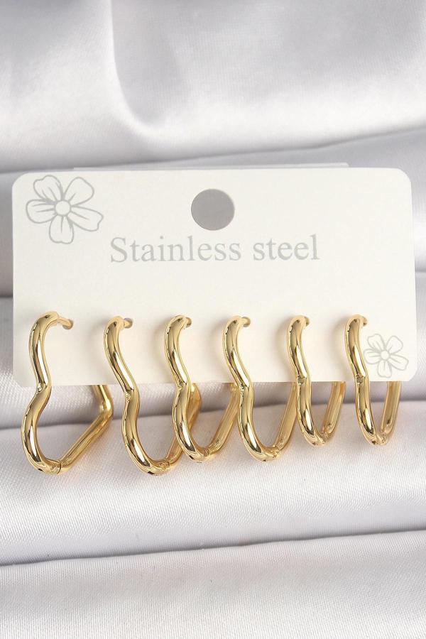 316L Çelik Gold Renk Kalp Model Kadın Küpe Seti - Image 1