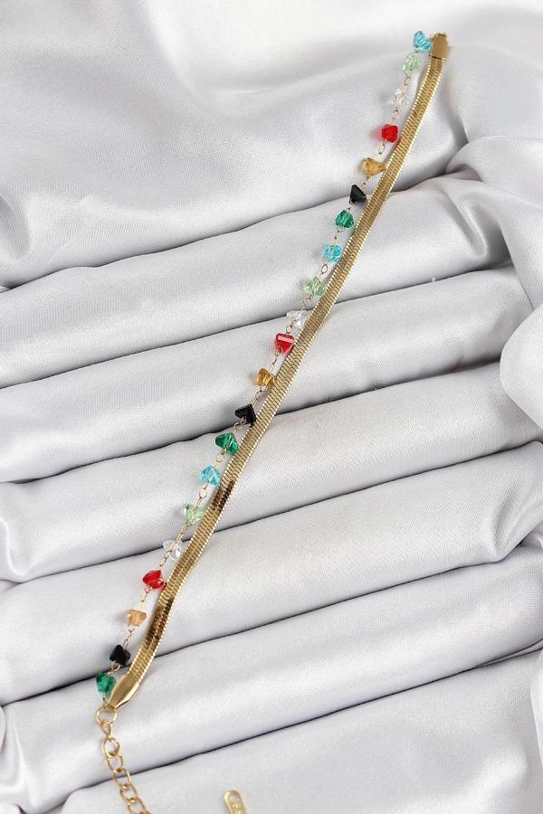 316L Çelik Gold Renk Kristal Karışık Renkli Taşlı 2'li Kadın Bileklik - Image 1