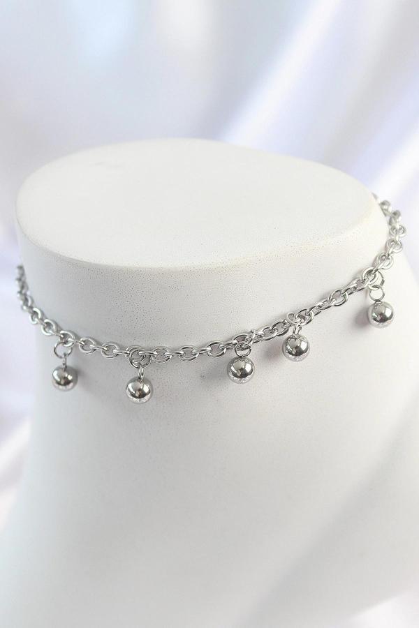 316L Çelik Gümüş Renk Sallantı Topçuk Zincir Model Kadın Halhal - Image 1