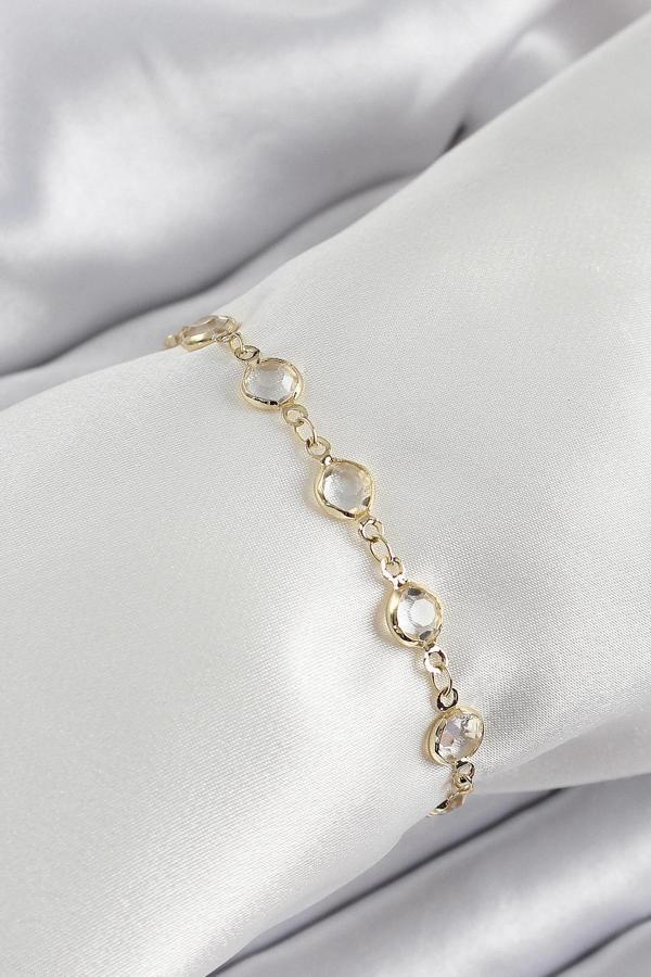 Pirinç Gold Renk Zirkon Taşlı Kadın Bileklik - Image 1